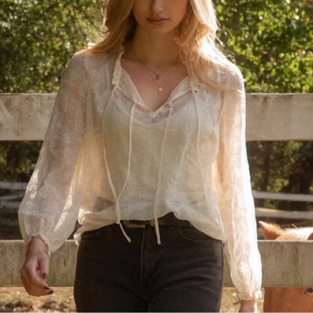 Lovestitch ROX Bohemian Sheer Blouse with Tank Ivory